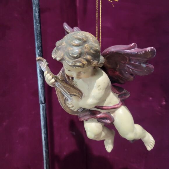 Vintage Cherub  6" Italy Putti Fontanini Style Ornament Molded Plastic Mandolin - Picture 9 of 11